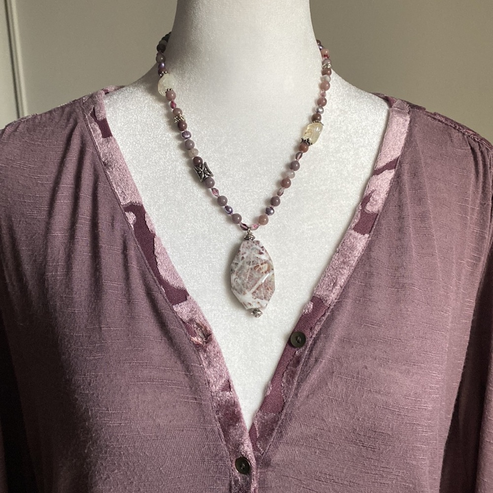 Handcrafted Multi-Gemstone Pearl Agate Quartz Sil… - image 8